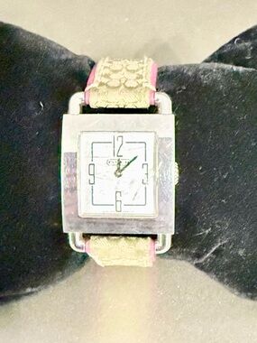 Coach Square Dial Watch in Pink and Gold-Tone